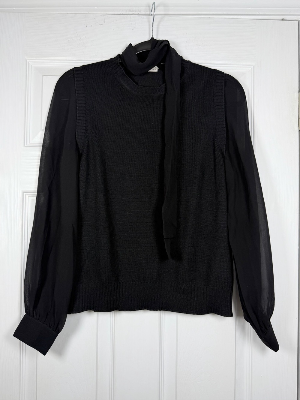 Miu Miu Size 44 • Black Knit Sweater Cashmere Sheer Silk Long Sleeve.